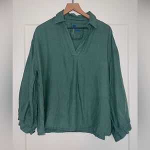 YUVITA  Jade Green linen, top, bell sleeve, oversized size small